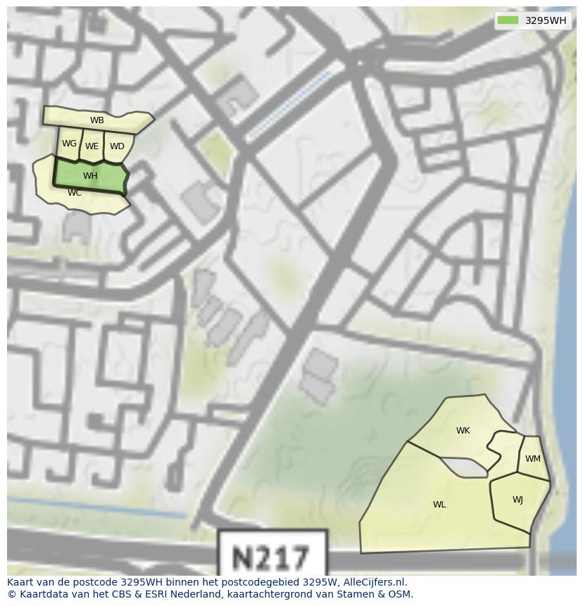 Afbeelding van het postcodegebied 3295 WH op de kaart.