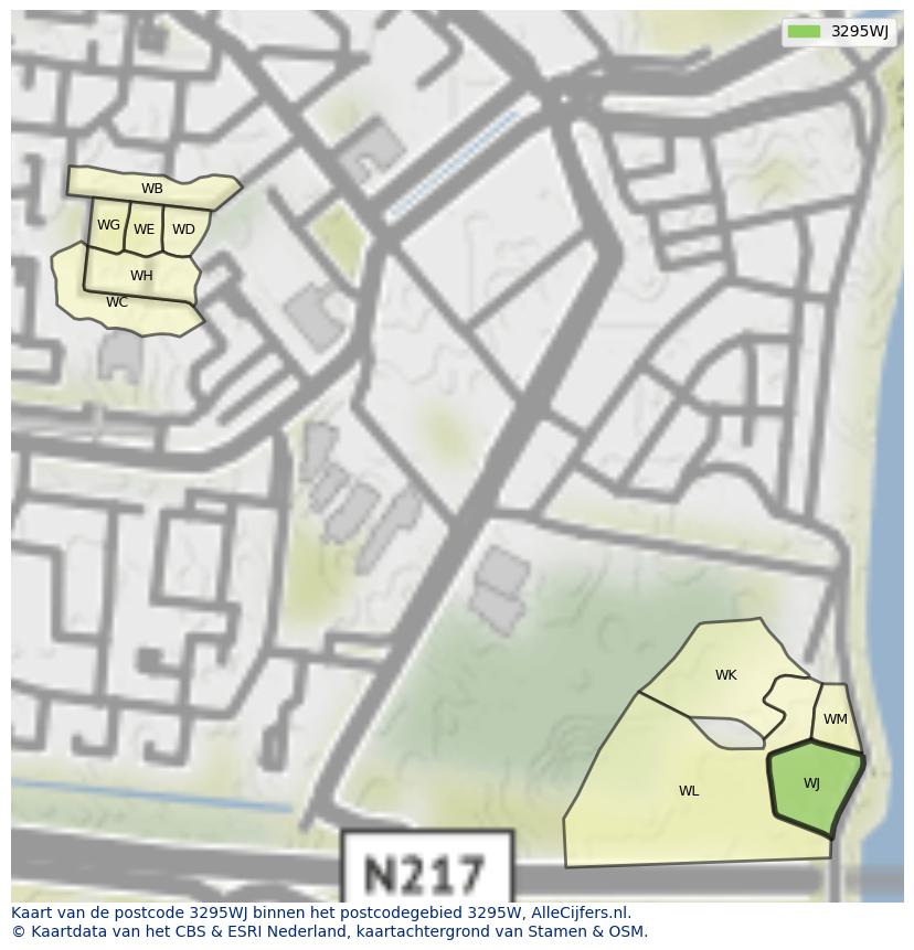 Afbeelding van het postcodegebied 3295 WJ op de kaart.