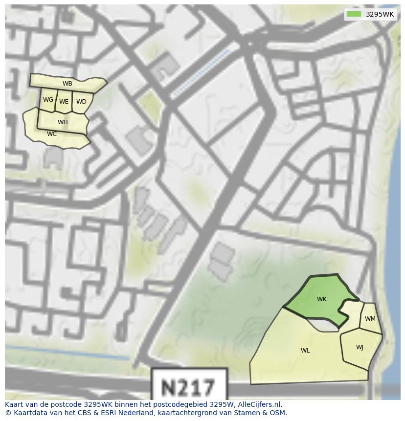 Afbeelding van het postcodegebied 3295 WK op de kaart.