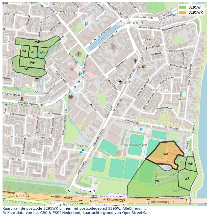 Afbeelding van het postcodegebied 3295 WK op de kaart.