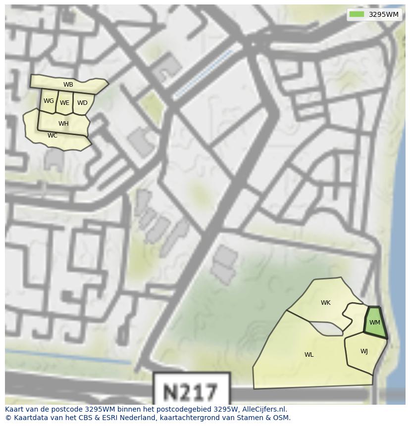Afbeelding van het postcodegebied 3295 WM op de kaart.