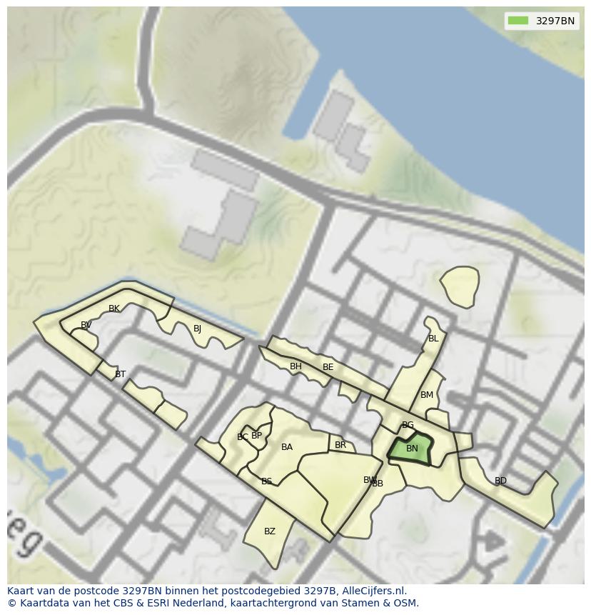Afbeelding van het postcodegebied 3297 BN op de kaart.