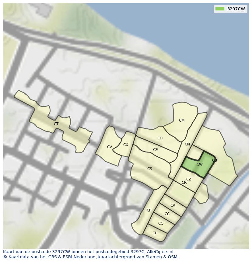 Afbeelding van het postcodegebied 3297 CW op de kaart.