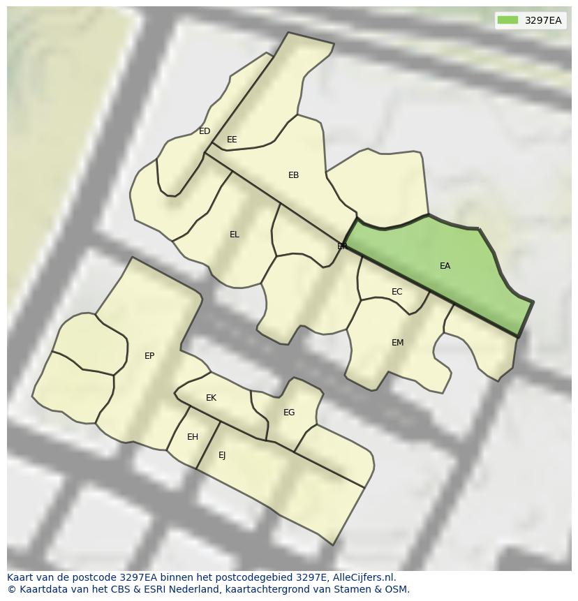 Afbeelding van het postcodegebied 3297 EA op de kaart.