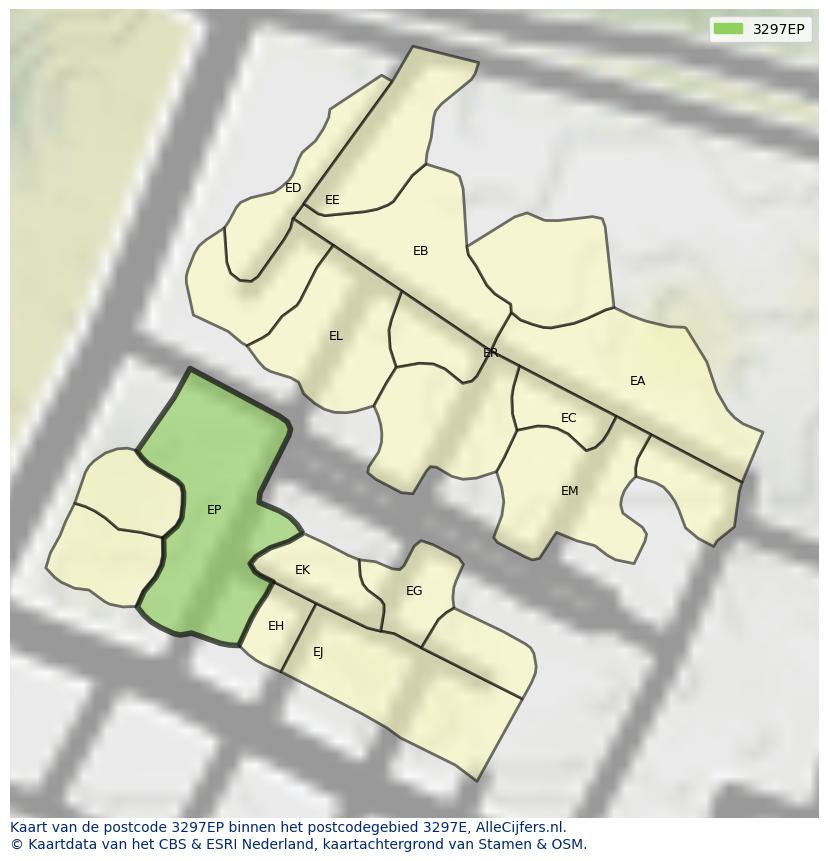Afbeelding van het postcodegebied 3297 EP op de kaart.