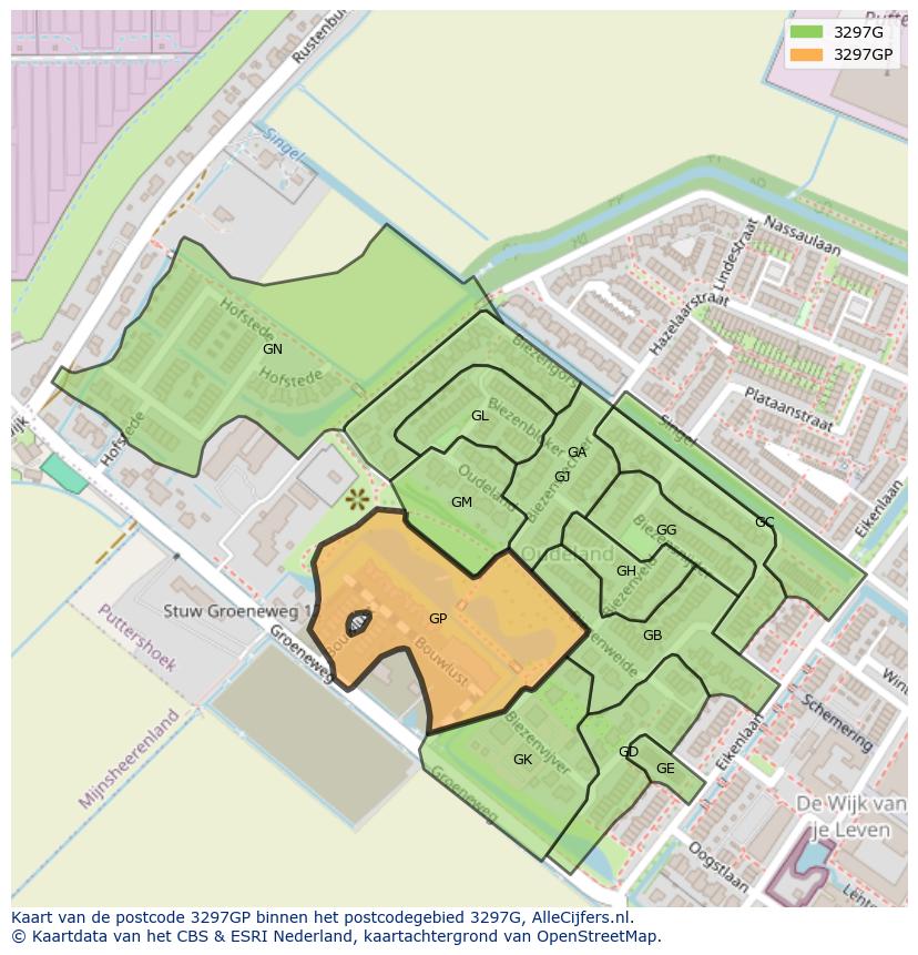 Afbeelding van het postcodegebied 3297 GP op de kaart.