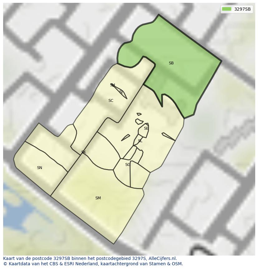Afbeelding van het postcodegebied 3297 SB op de kaart.