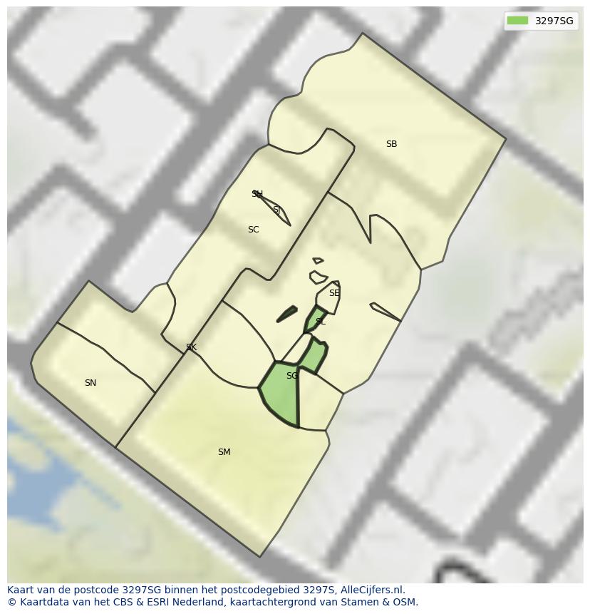 Afbeelding van het postcodegebied 3297 SG op de kaart.