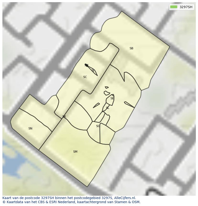Afbeelding van het postcodegebied 3297 SH op de kaart.