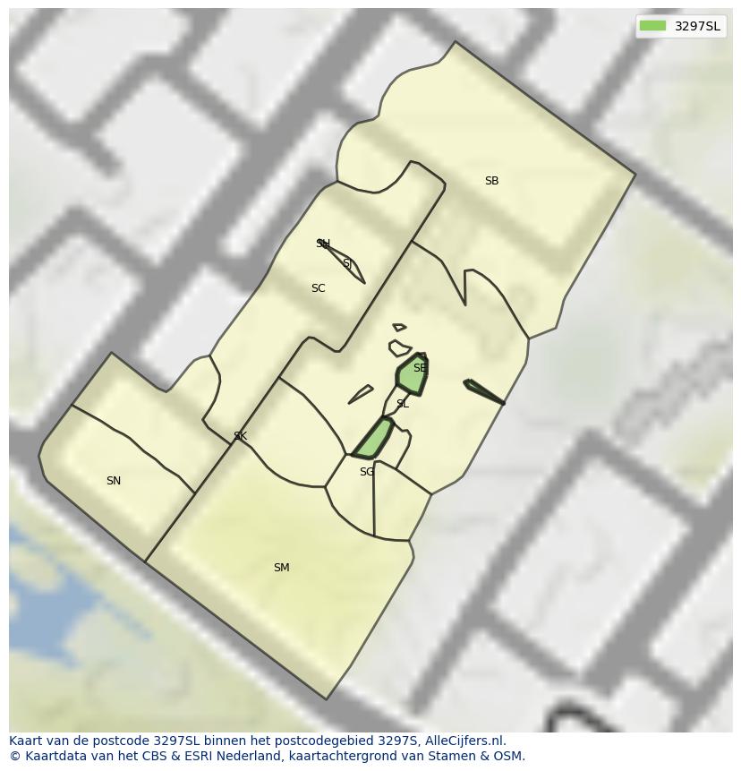 Afbeelding van het postcodegebied 3297 SL op de kaart.