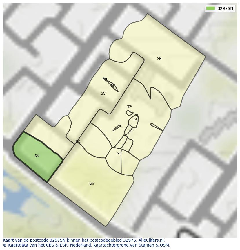 Afbeelding van het postcodegebied 3297 SN op de kaart.