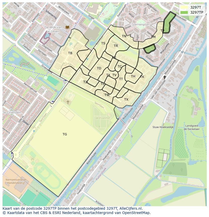 Afbeelding van het postcodegebied 3297 TP op de kaart.