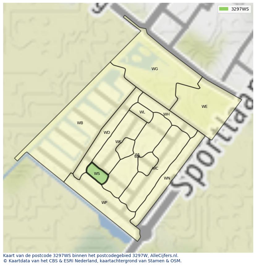 Afbeelding van het postcodegebied 3297 WS op de kaart.
