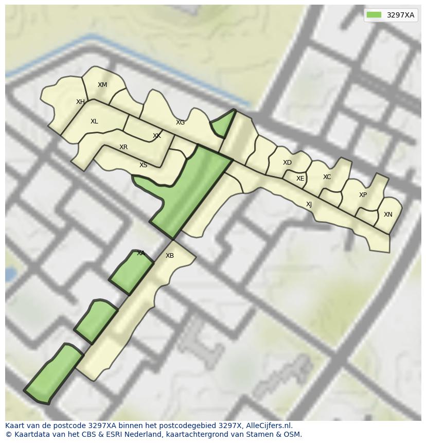 Afbeelding van het postcodegebied 3297 XA op de kaart.