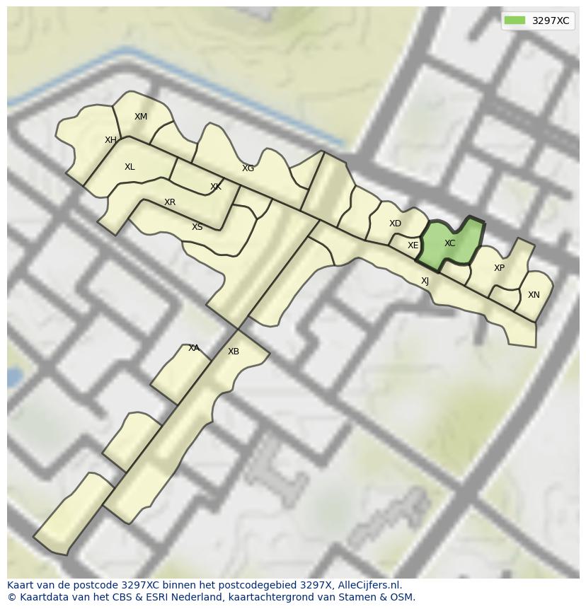 Afbeelding van het postcodegebied 3297 XC op de kaart.