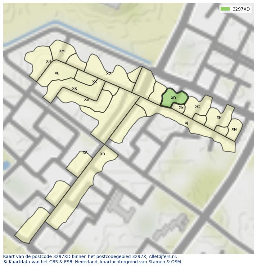 Afbeelding van het postcodegebied 3297 XD op de kaart.