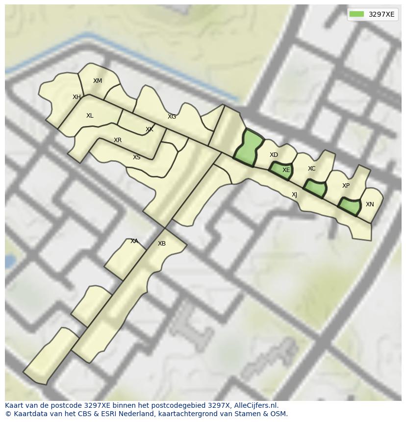 Afbeelding van het postcodegebied 3297 XE op de kaart.