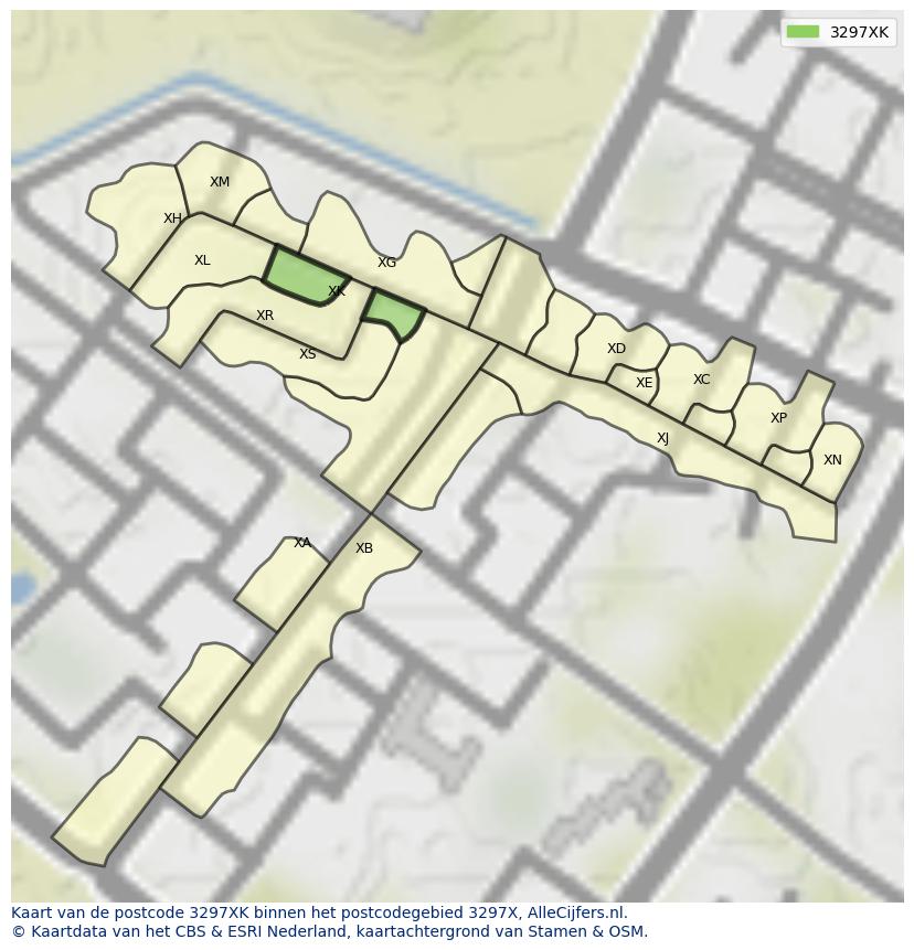 Afbeelding van het postcodegebied 3297 XK op de kaart.