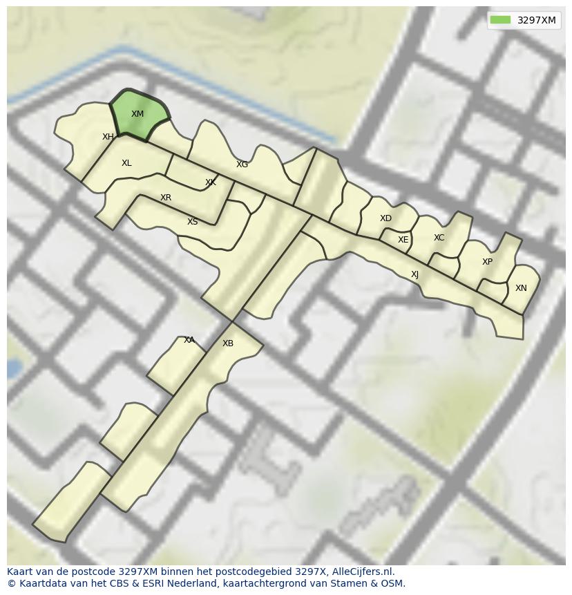 Afbeelding van het postcodegebied 3297 XM op de kaart.