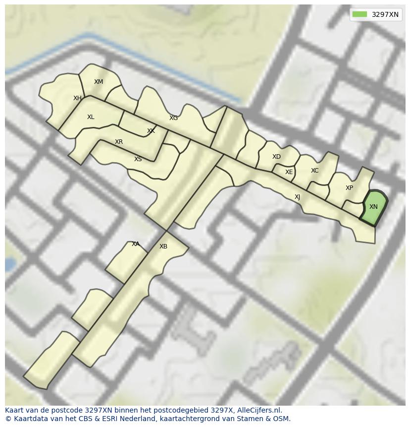 Afbeelding van het postcodegebied 3297 XN op de kaart.