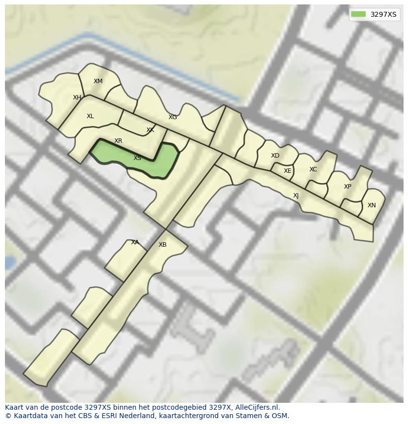 Afbeelding van het postcodegebied 3297 XS op de kaart.