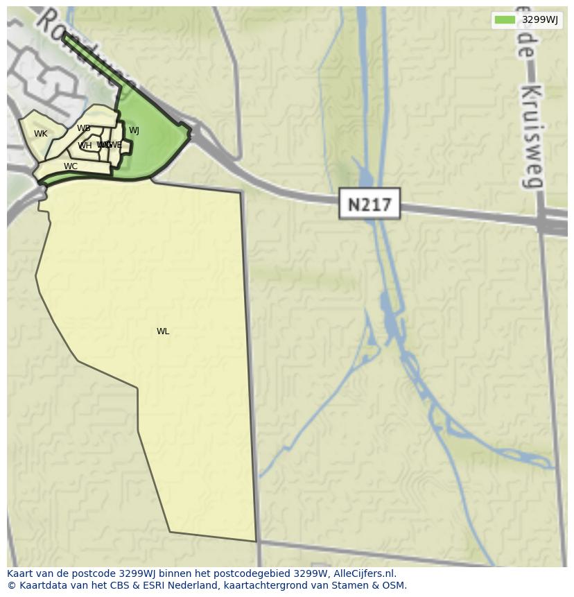 Afbeelding van het postcodegebied 3299 WJ op de kaart.