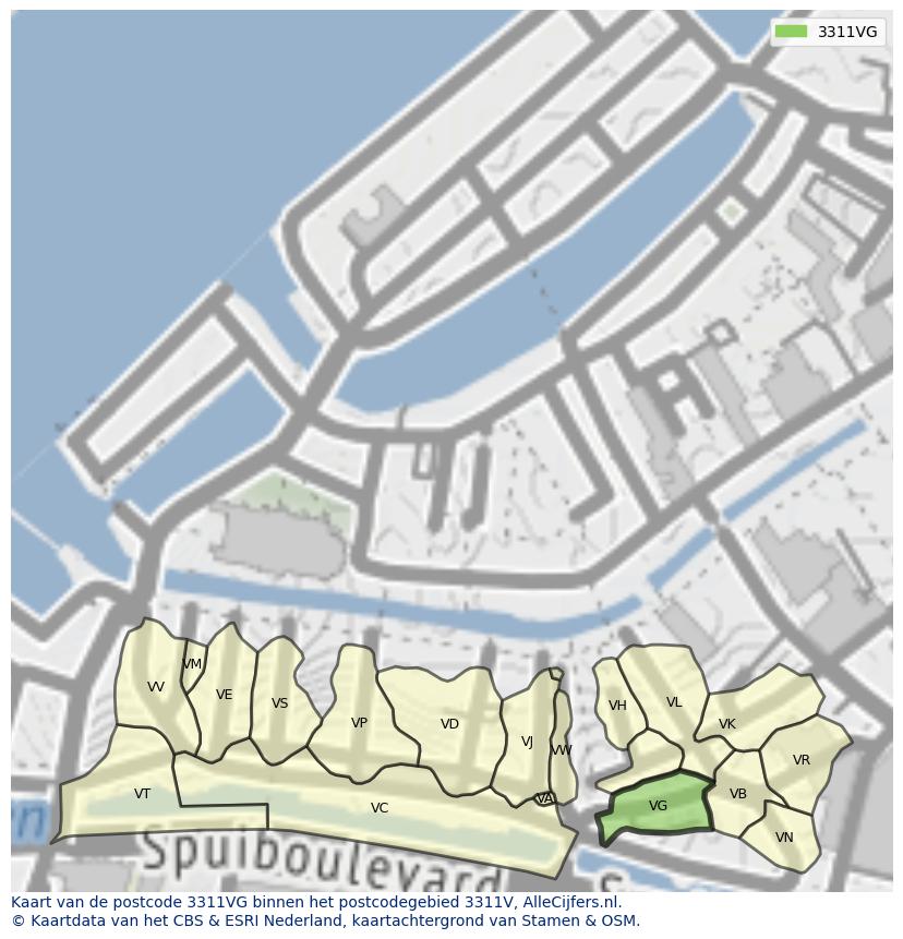 Afbeelding van het postcodegebied 3311 VG op de kaart.