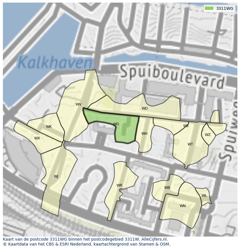 Afbeelding van het postcodegebied 3311 WG op de kaart.