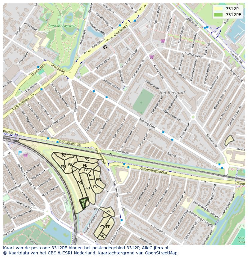 Afbeelding van het postcodegebied 3312 PE op de kaart.