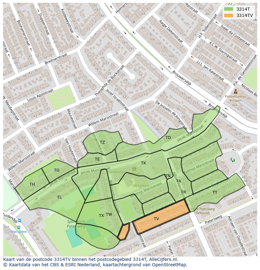Afbeelding van het postcodegebied 3314 TV op de kaart.