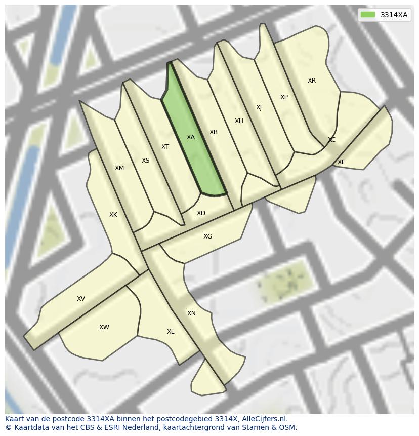 Afbeelding van het postcodegebied 3314 XA op de kaart.