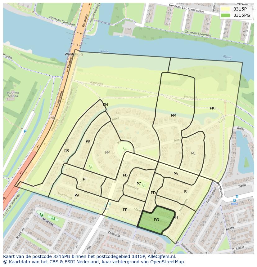 Afbeelding van het postcodegebied 3315 PG op de kaart.