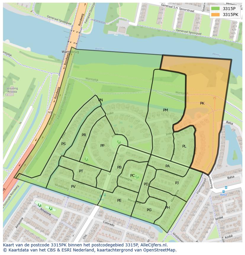 Afbeelding van het postcodegebied 3315 PK op de kaart.