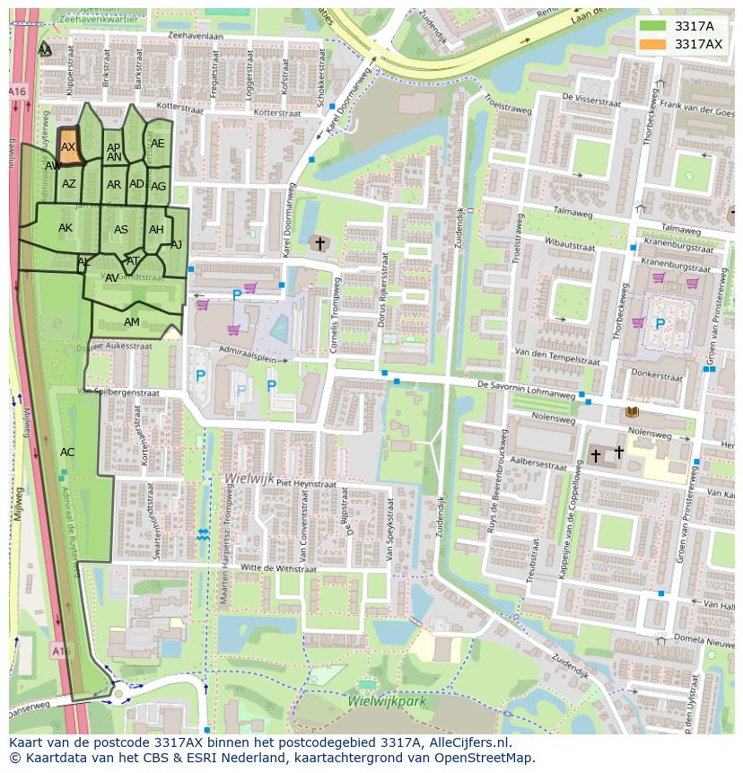 Afbeelding van het postcodegebied 3317 AX op de kaart.