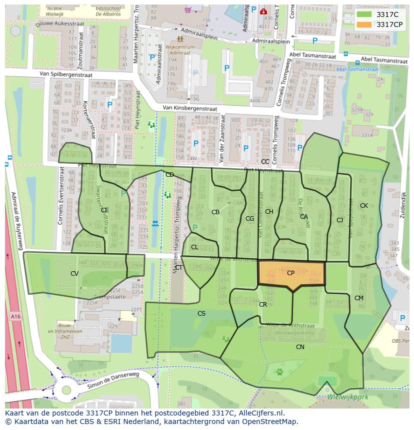 Afbeelding van het postcodegebied 3317 CP op de kaart.
