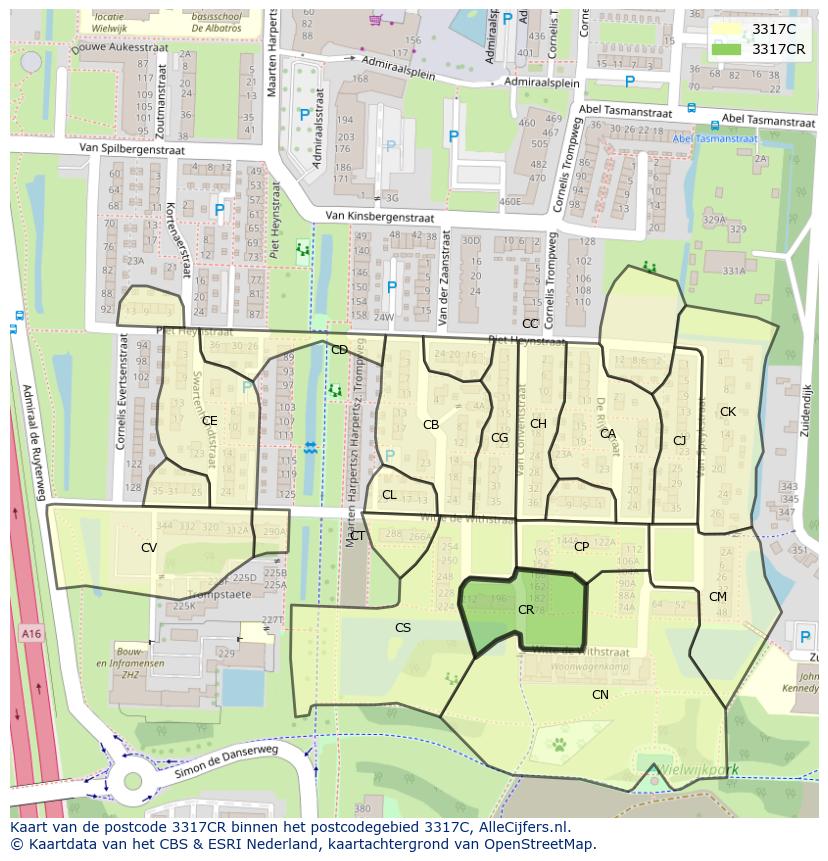 Afbeelding van het postcodegebied 3317 CR op de kaart.