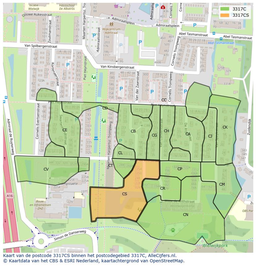 Afbeelding van het postcodegebied 3317 CS op de kaart.