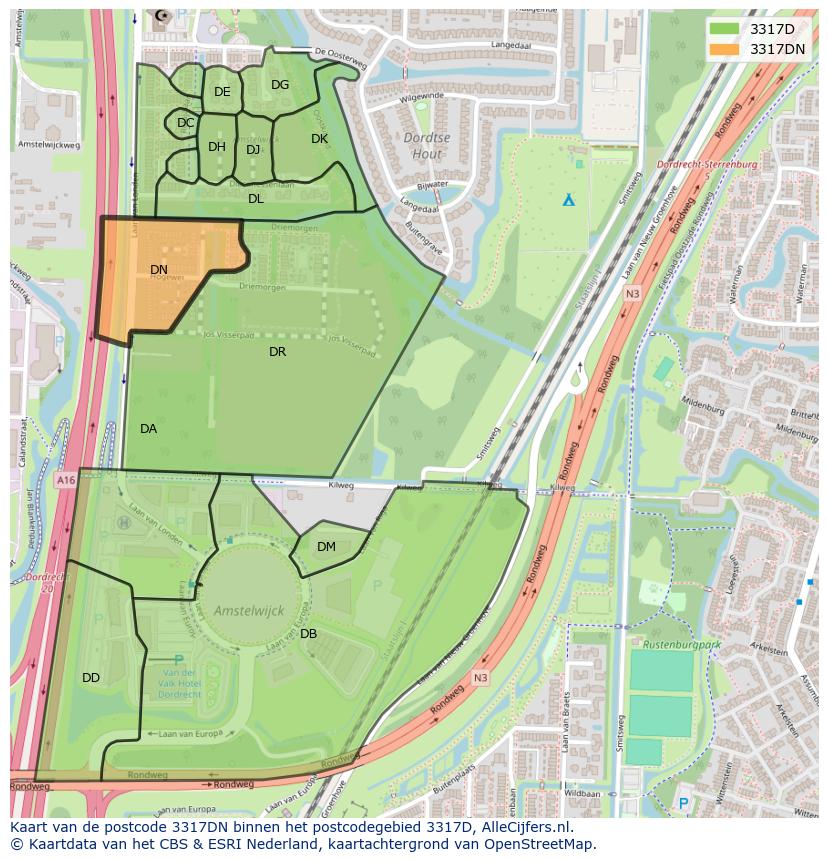 Afbeelding van het postcodegebied 3317 DN op de kaart.