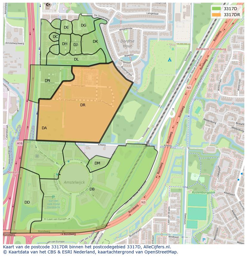 Afbeelding van het postcodegebied 3317 DR op de kaart.