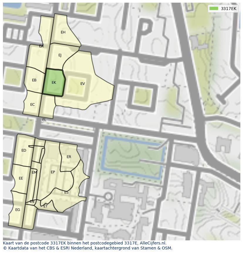Afbeelding van het postcodegebied 3317 EK op de kaart.