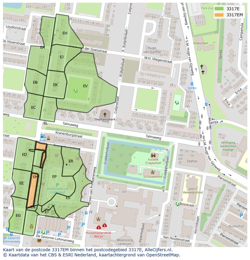 Afbeelding van het postcodegebied 3317 EM op de kaart.