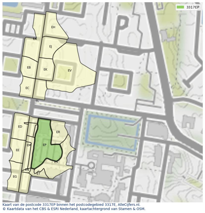 Afbeelding van het postcodegebied 3317 EP op de kaart.