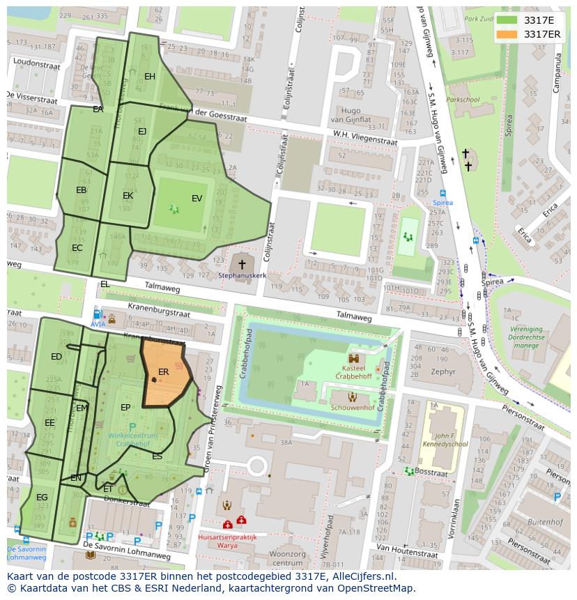 Afbeelding van het postcodegebied 3317 ER op de kaart.