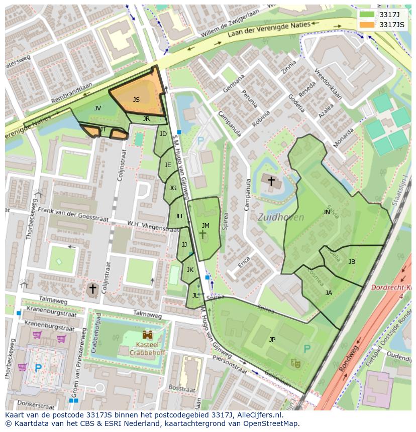 Afbeelding van het postcodegebied 3317 JS op de kaart.