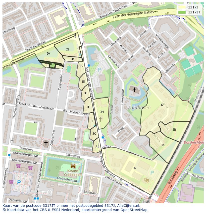 Afbeelding van het postcodegebied 3317 JT op de kaart.