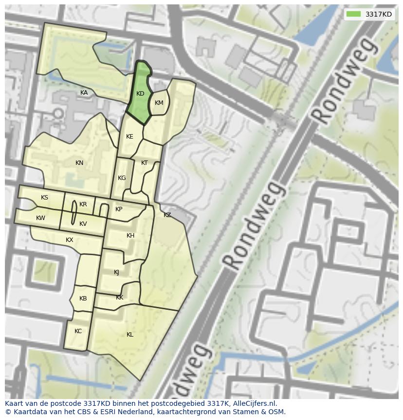 Afbeelding van het postcodegebied 3317 KD op de kaart.