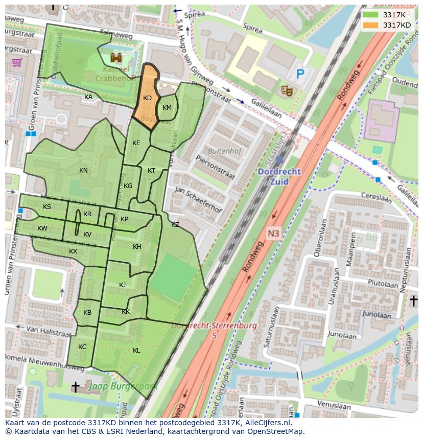 Afbeelding van het postcodegebied 3317 KD op de kaart.