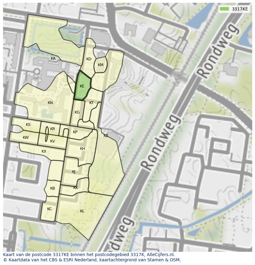 Afbeelding van het postcodegebied 3317 KE op de kaart.