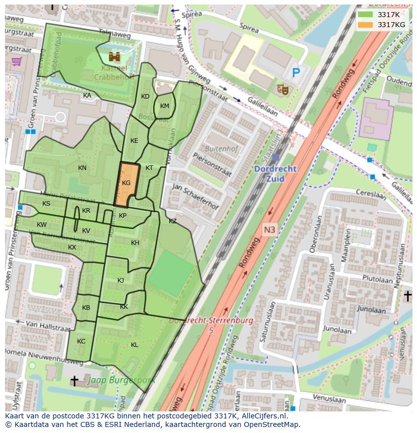 Afbeelding van het postcodegebied 3317 KG op de kaart.