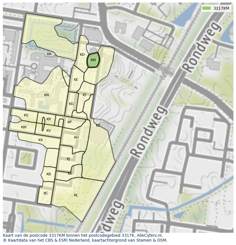 Afbeelding van het postcodegebied 3317 KM op de kaart.